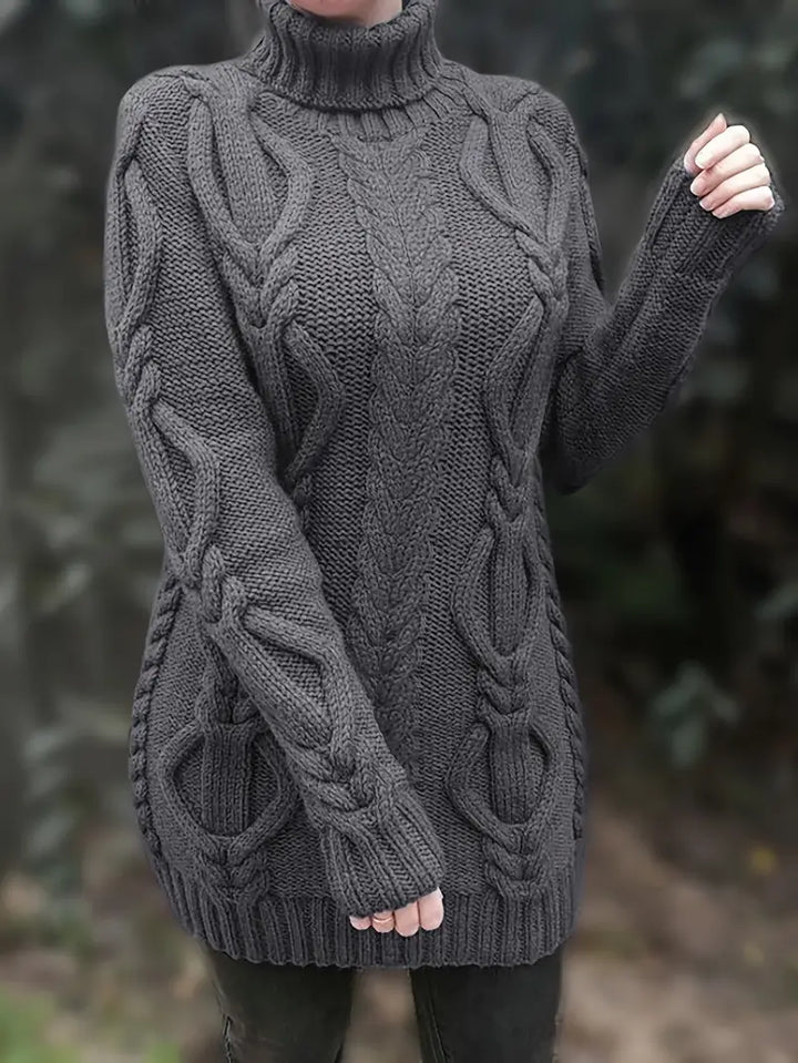 Ulalume™ – COZY CHUNKY CABLE TURTLENECK DRESS