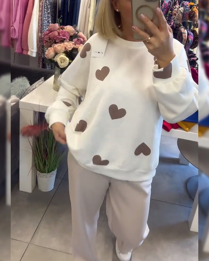 Ahyv™ - SWEATER WITH HEART PRINT DESIGN