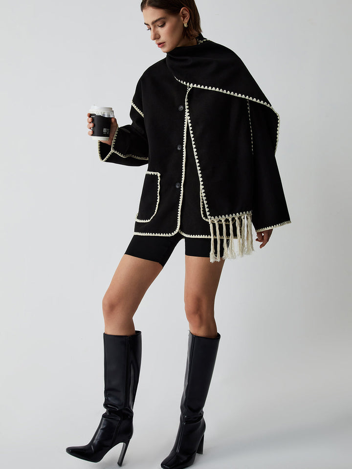 Layla™ - ELEGANT JACKET WITH MATCHING SCARF AND CONTRAST TRIM