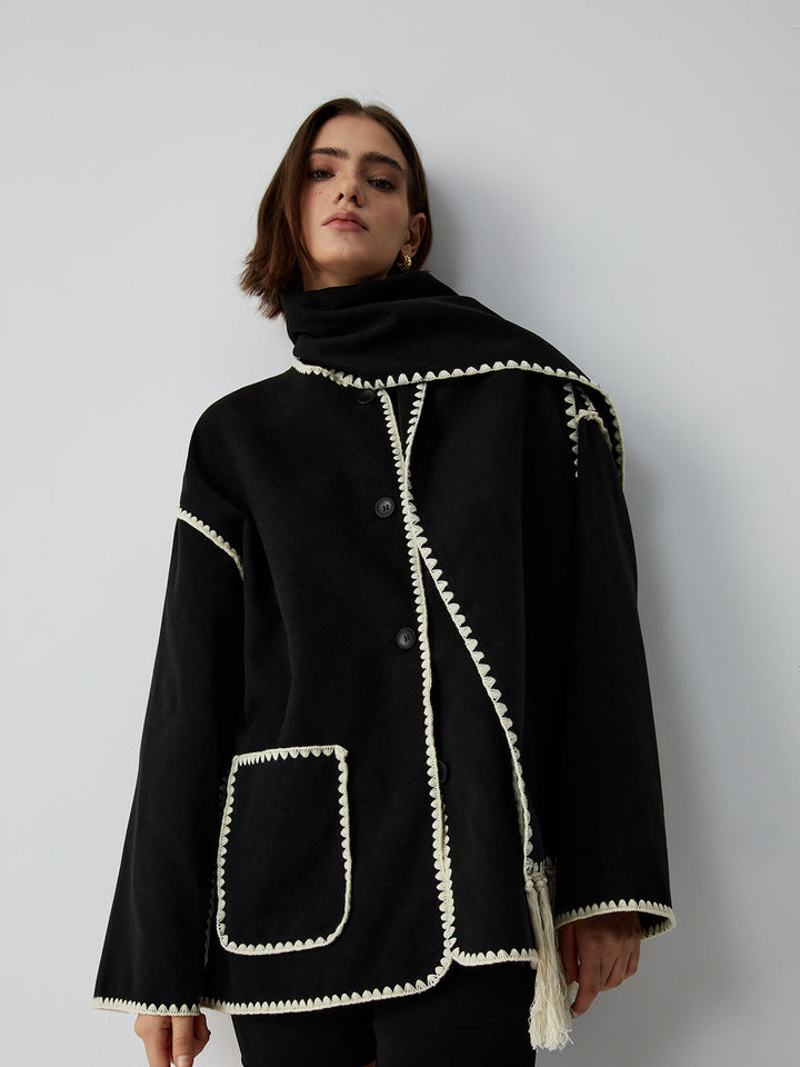 Layla™ - ELEGANT JACKET WITH MATCHING SCARF AND CONTRAST TRIM