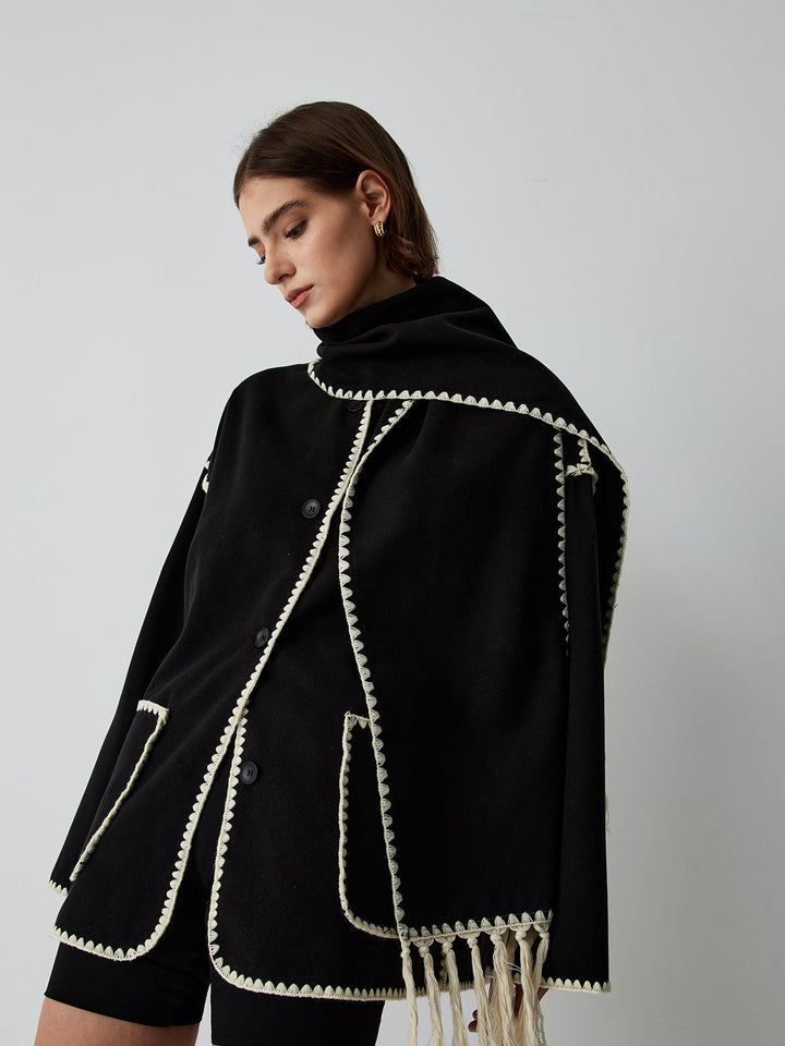 Layla™ - ELEGANT JACKET WITH MATCHING SCARF AND CONTRAST TRIM