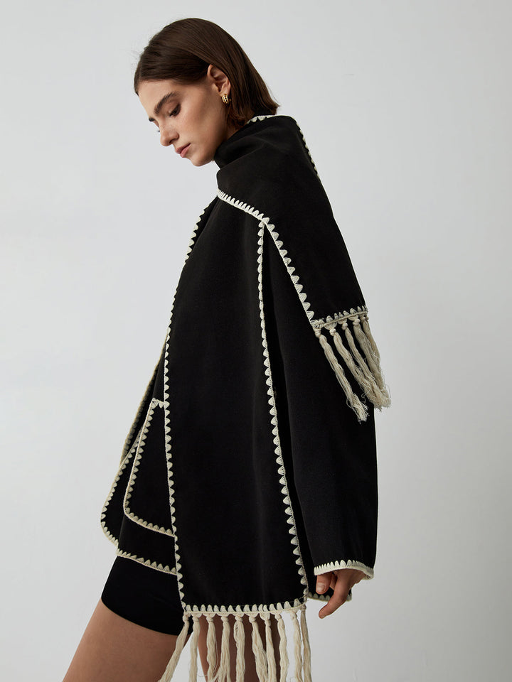 Layla™ - ELEGANT JACKET WITH MATCHING SCARF AND CONTRAST TRIM