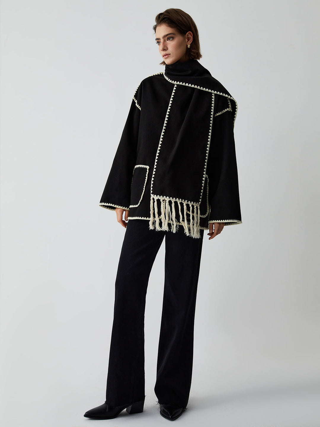 Layla™ - ELEGANT JACKET WITH MATCHING SCARF AND CONTRAST TRIM