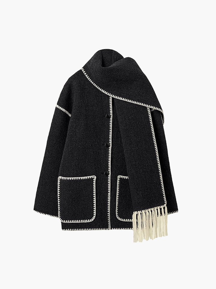 Layla™ - ELEGANT JACKET WITH MATCHING SCARF AND CONTRAST TRIM