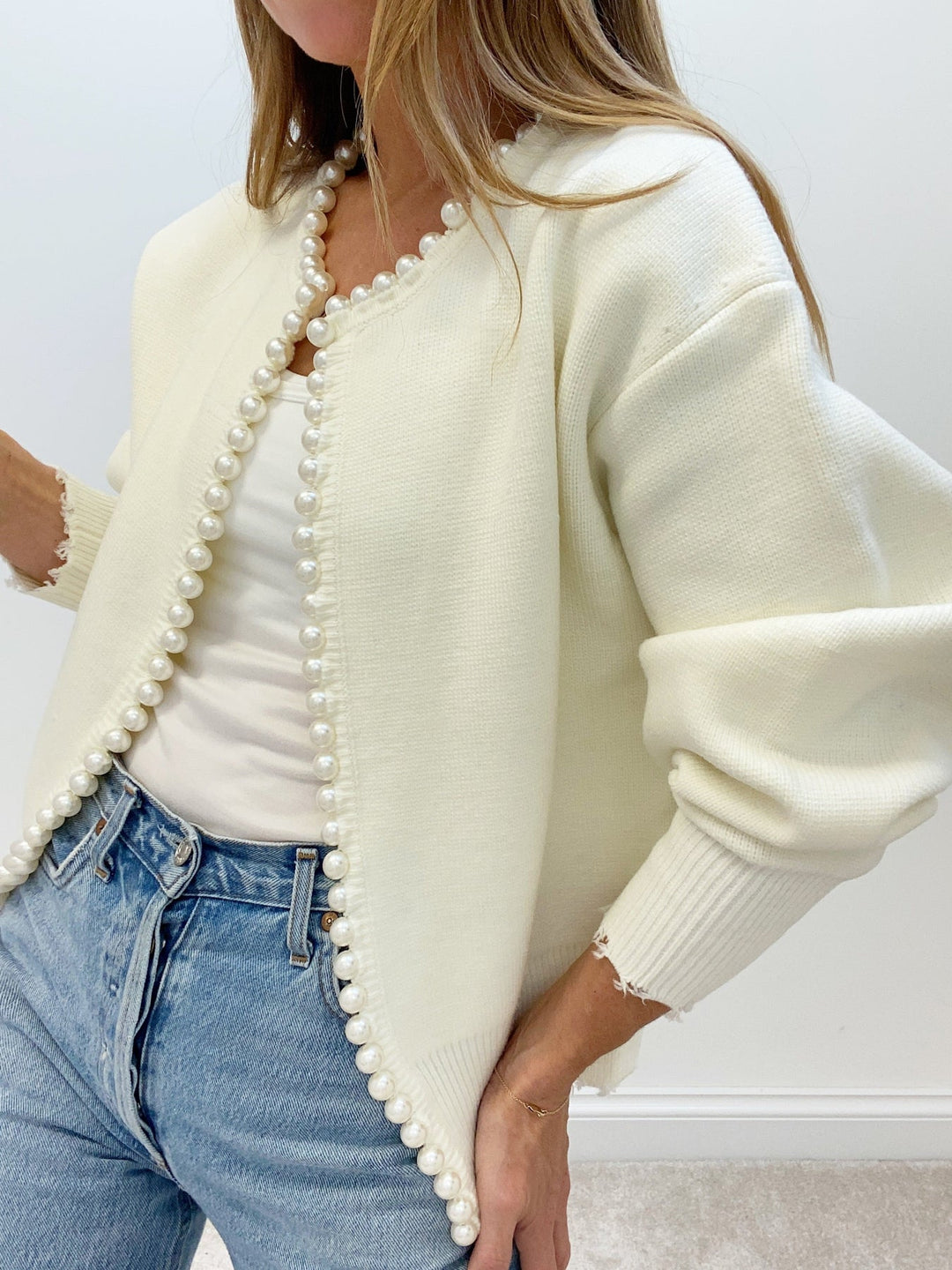 Charlotte™ - ELEGANT CARDIGAN WITH PEARL TRIM AND RIPPED HEM
