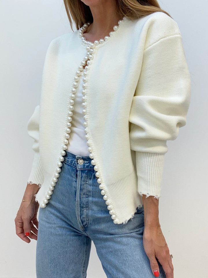 Charlotte™ - ELEGANT CARDIGAN WITH PEARL TRIM AND RIPPED HEM