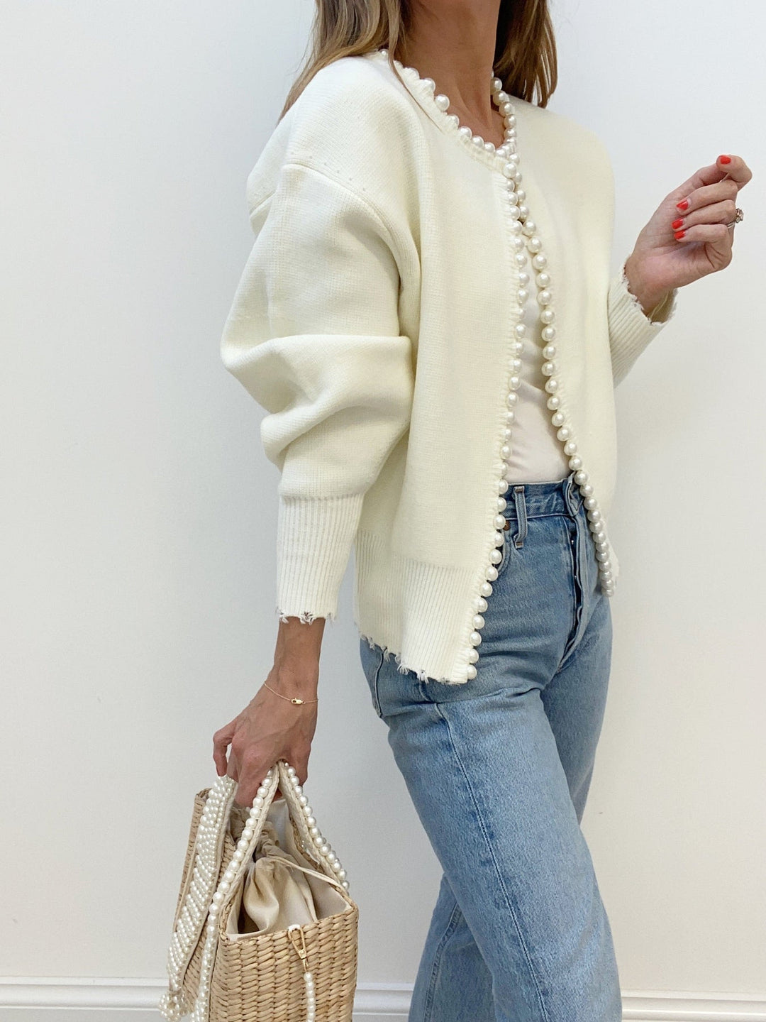 Charlotte™ - ELEGANT CARDIGAN WITH PEARL TRIM AND RIPPED HEM