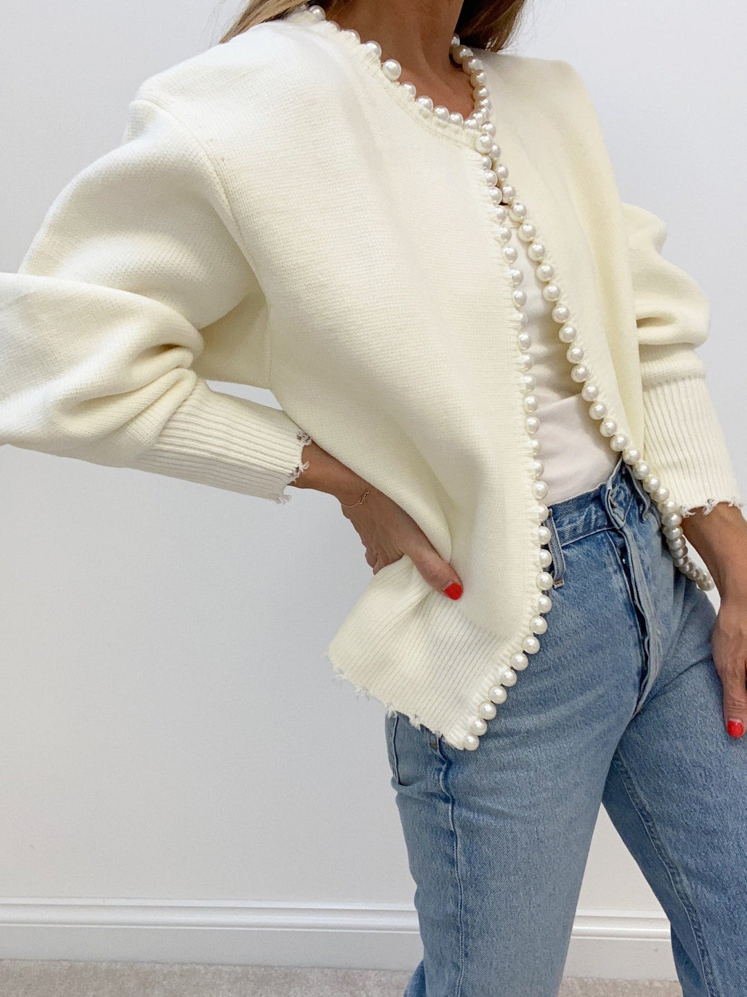 Charlotte™ - ELEGANT CARDIGAN WITH PEARL TRIM AND RIPPED HEM