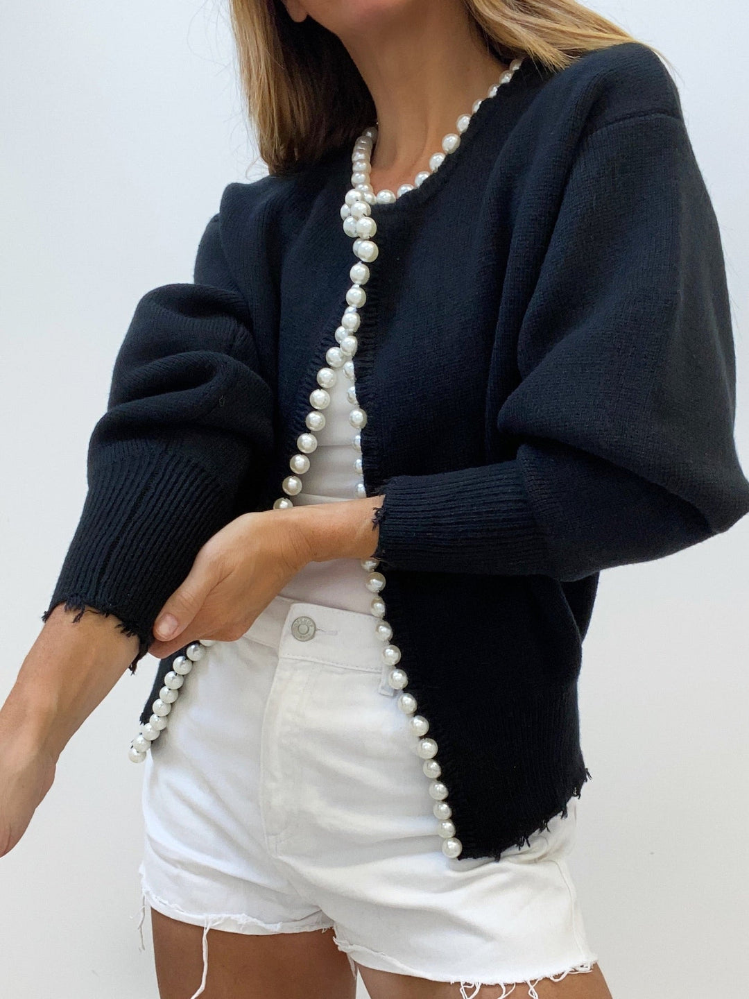 Charlotte™ - ELEGANT CARDIGAN WITH PEARL TRIM AND RIPPED HEM