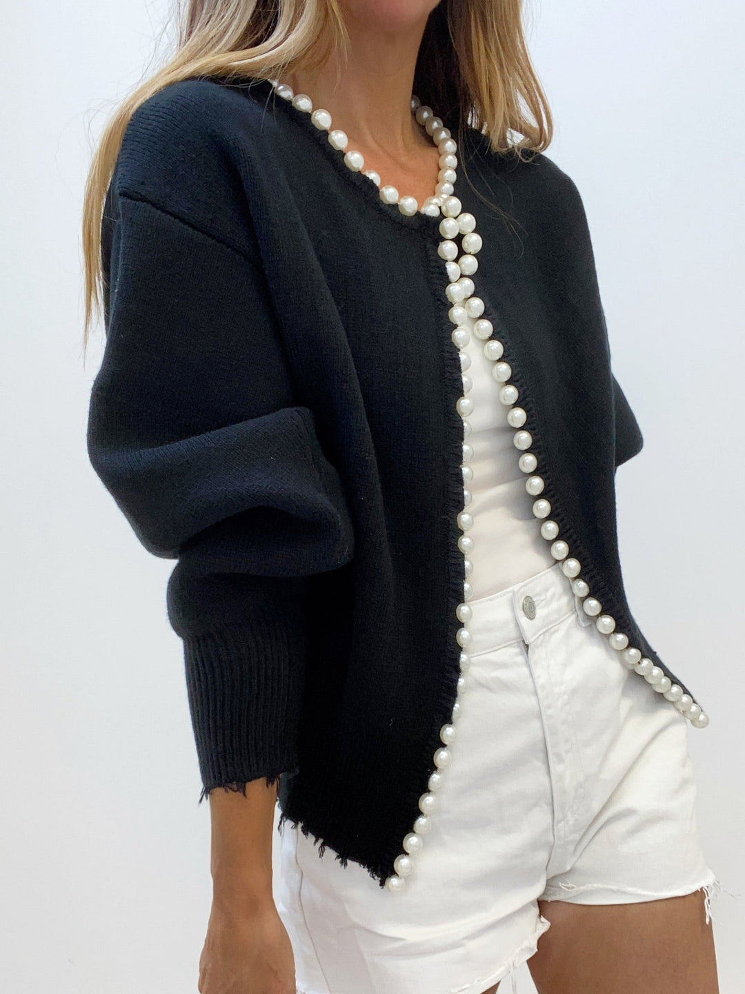 Charlotte™ - ELEGANT CARDIGAN WITH PEARL TRIM AND RIPPED HEM