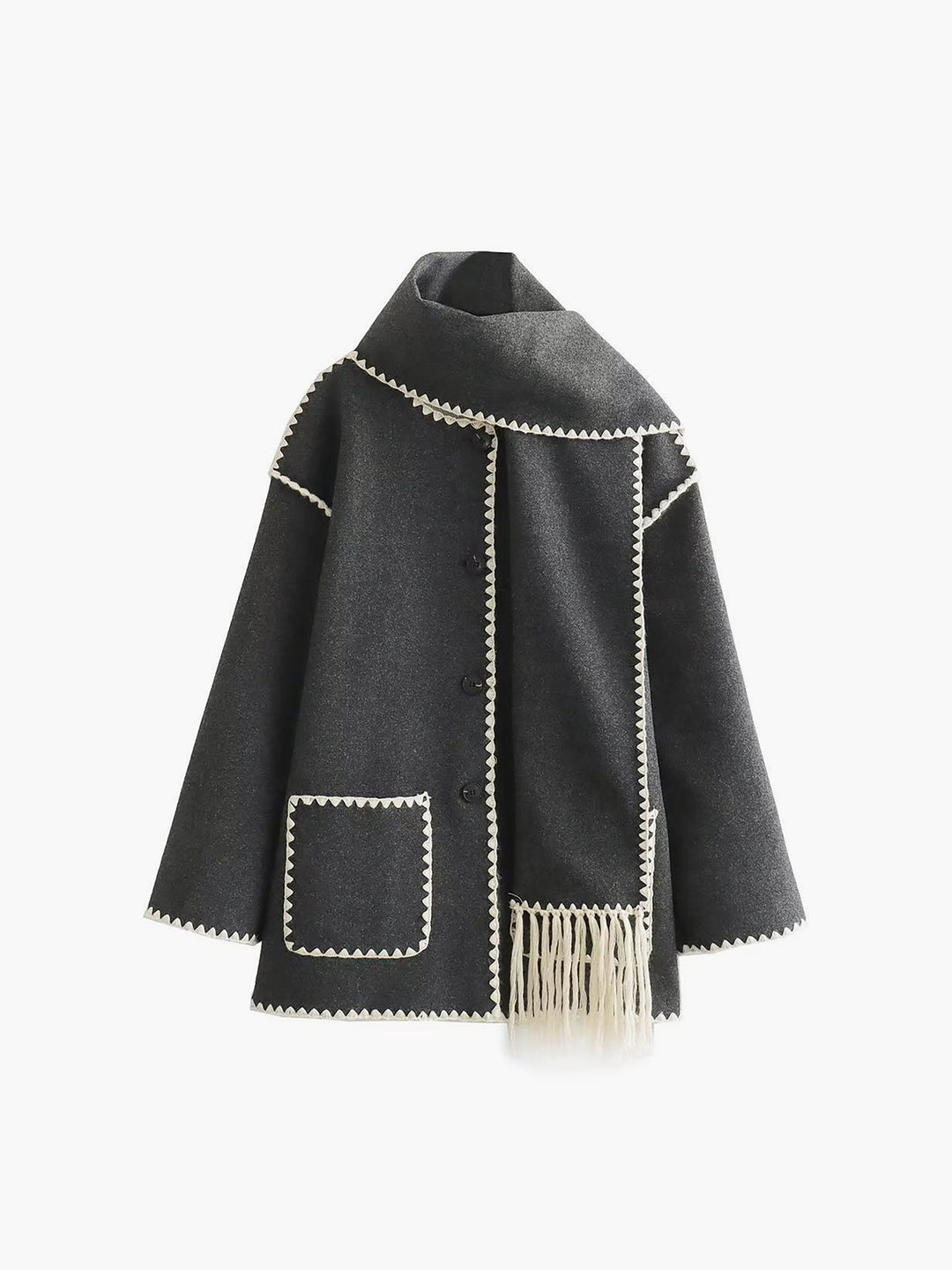 Layla™ - ELEGANT JACKET WITH MATCHING SCARF AND CONTRAST TRIM
