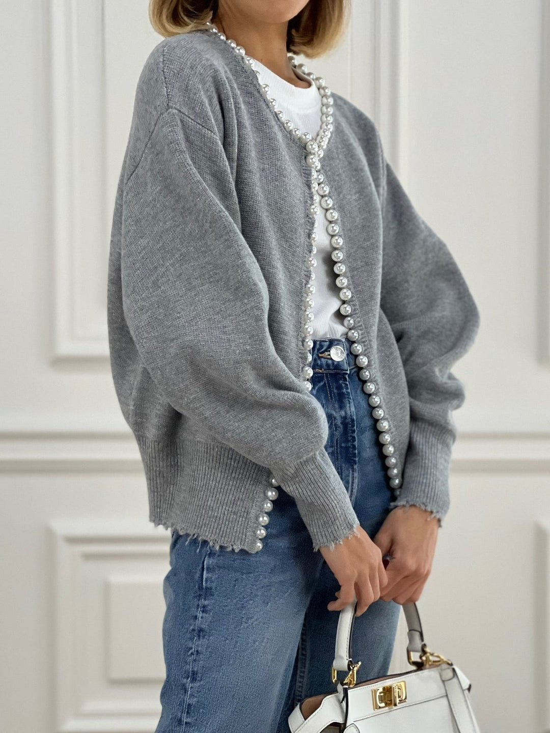 Charlotte™ - ELEGANT CARDIGAN WITH PEARL TRIM AND RIPPED HEM