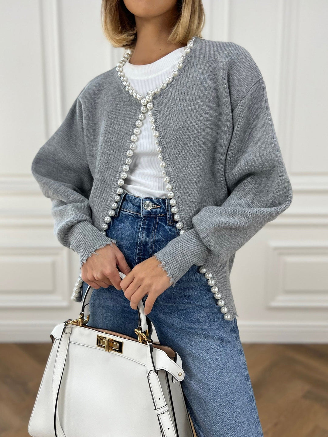 Charlotte™ - ELEGANT CARDIGAN WITH PEARL TRIM AND RIPPED HEM