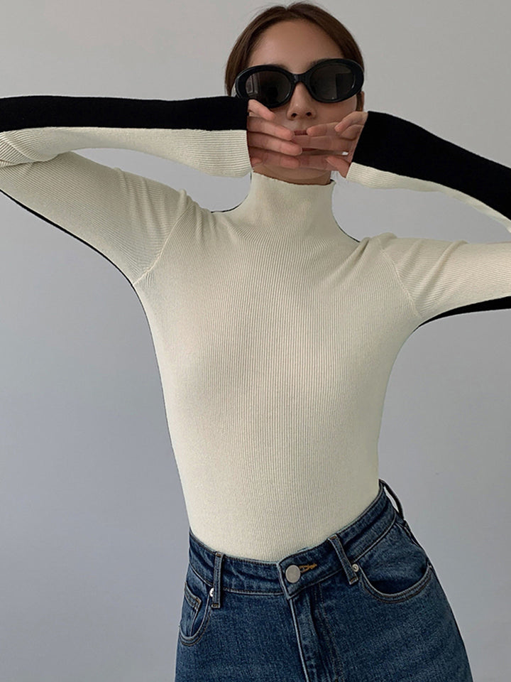 Sophia™ - REVERSIBLE LONG SLEEVE KNIT TOP WITH TWO-TONE DESIGN