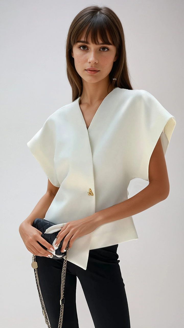 Sorenna™ - ELEGANT V-NECK BLOUSE WITH BUTTON DETAIL