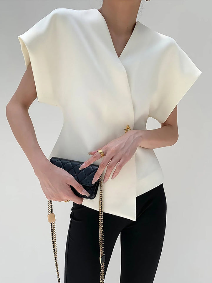 Sorenna™ - ELEGANT V-NECK BLOUSE WITH BUTTON DETAIL