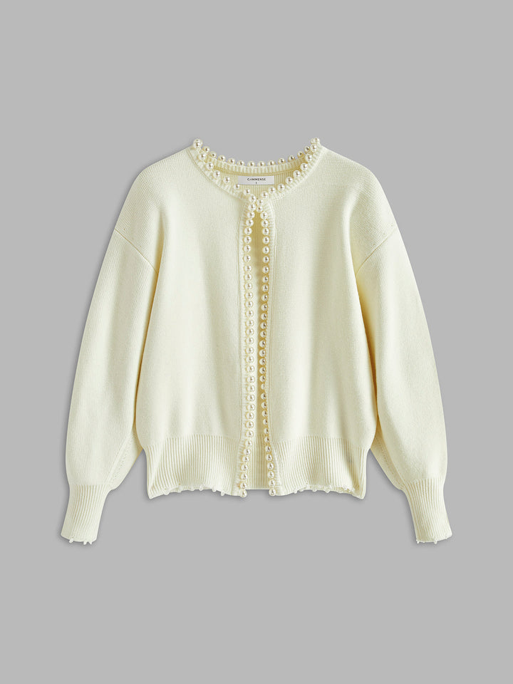 Charlotte™ - ELEGANT CARDIGAN WITH PEARL TRIM AND RIPPED HEM