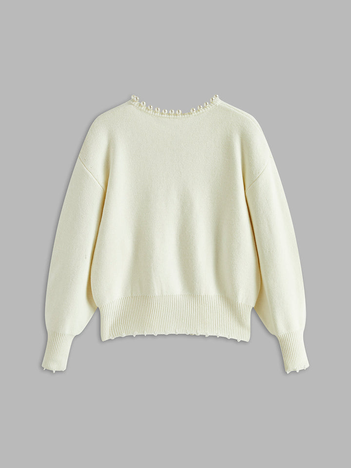 Charlotte™ - ELEGANT CARDIGAN WITH PEARL TRIM AND RIPPED HEM