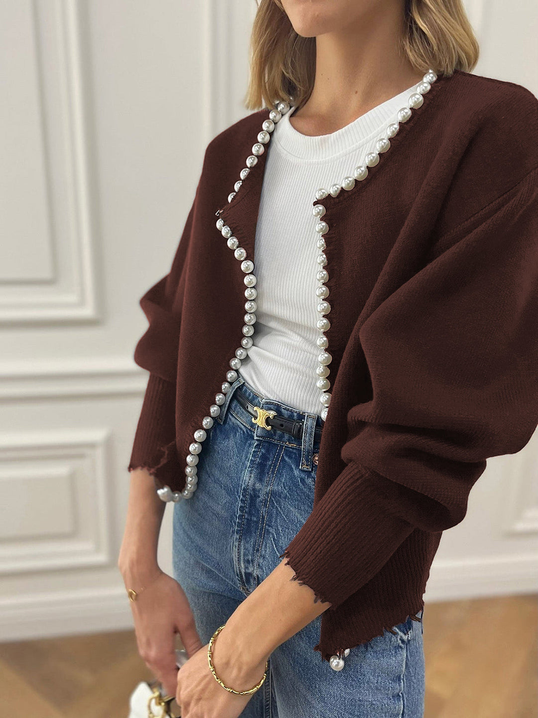 Charlotte™ - ELEGANT CARDIGAN WITH PEARL TRIM AND RIPPED HEM