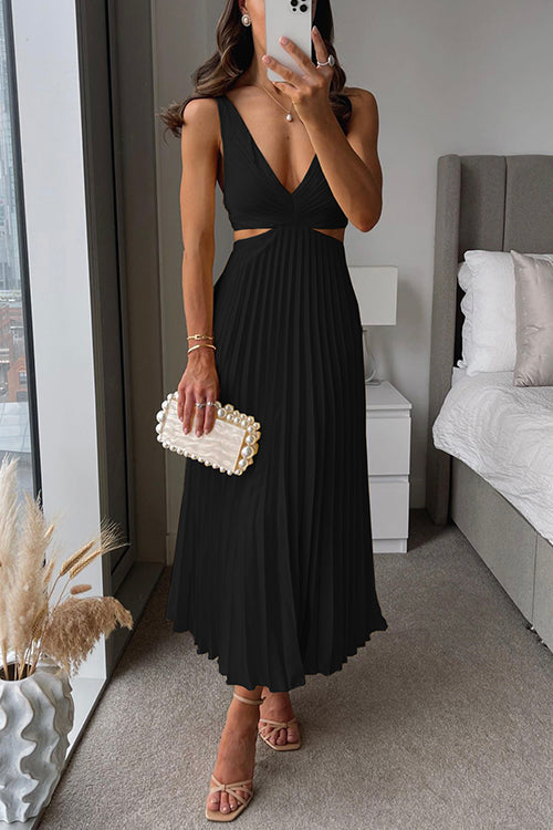 EVA™ - CUT-OUT WAIST SLEEVELESS PLEATED MAXI DRESS