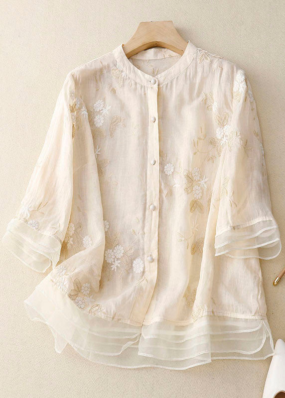 ELOISE™ - EMBROIDERED COTTON-LINEN BLOUSE