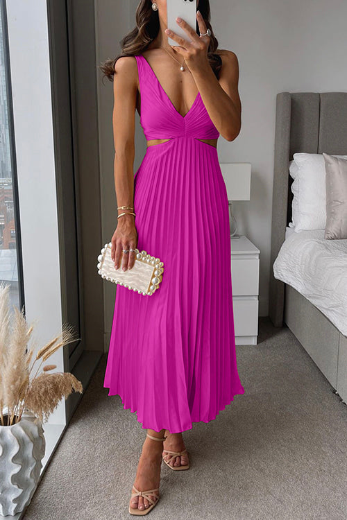 EVA™ - CUT-OUT WAIST SLEEVELESS PLEATED MAXI DRESS