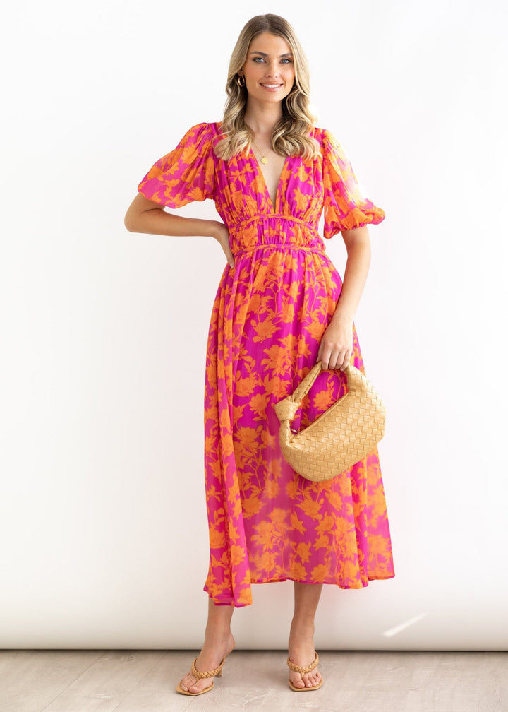 DERANA - ROBE MAXI ROUGE ROSE