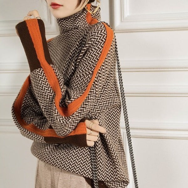 Malou™ - STRIKING STRIPED TURTLENECK PULLOVER