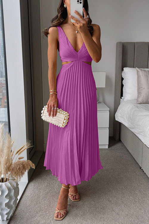 EVA™ - CUT-OUT WAIST SLEEVELESS PLEATED MAXI DRESS