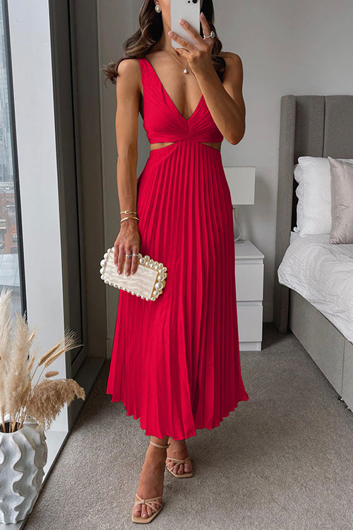 EVA™ - CUT-OUT WAIST SLEEVELESS PLEATED MAXI DRESS