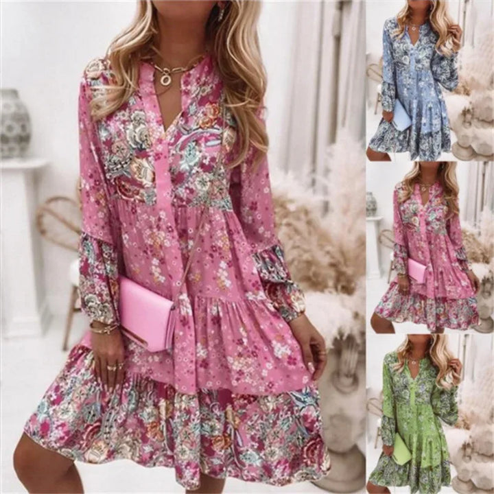Mackenzie - Floral V-Neck A-Line Dress