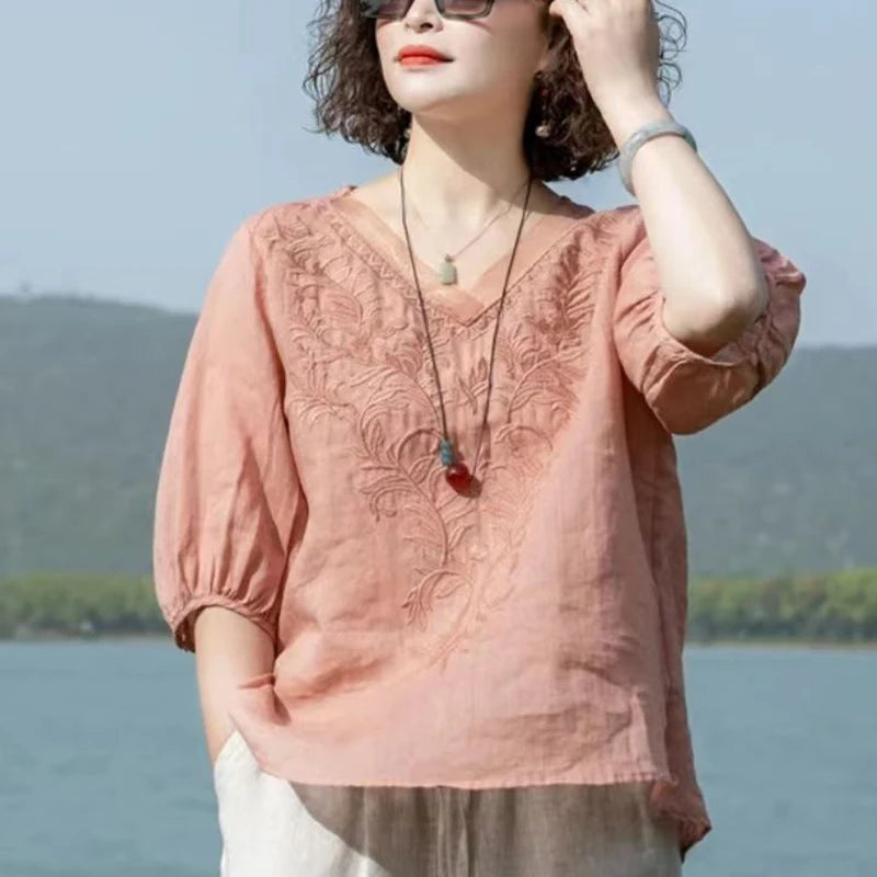 Elowyn™ - EMBROIDERED RELAXED SUMMER BLOUSE