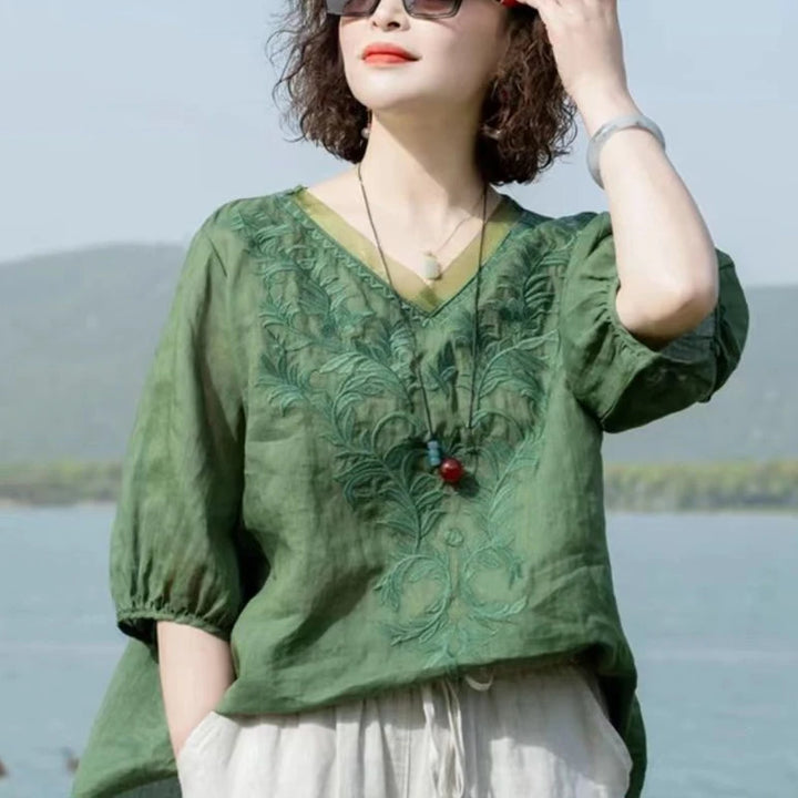 Elowyn™ - EMBROIDERED RELAXED SUMMER BLOUSE