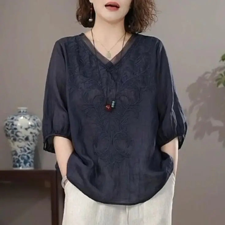 Elowyn™ - EMBROIDERED RELAXED SUMMER BLOUSE