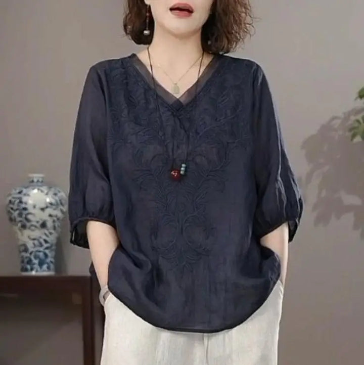 Elowyn™ - EMBROIDERED RELAXED SUMMER BLOUSE