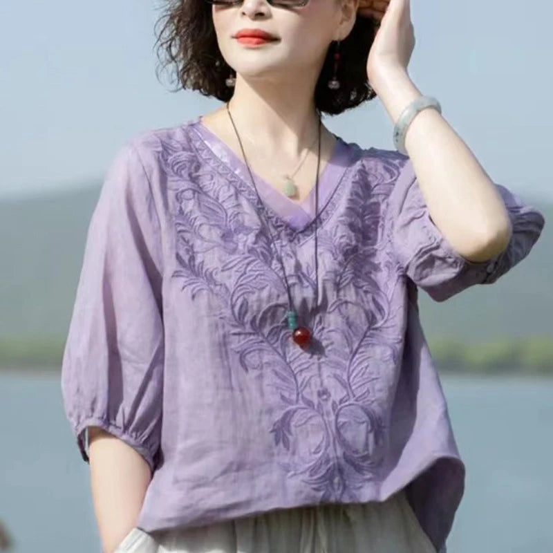 Elowyn™ - EMBROIDERED RELAXED SUMMER BLOUSE