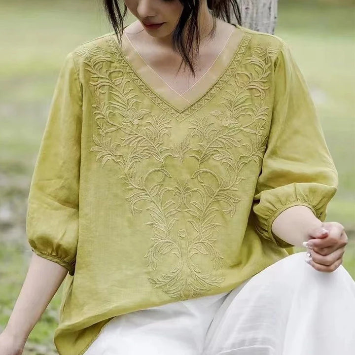 Elowyn™ - EMBROIDERED RELAXED SUMMER BLOUSE