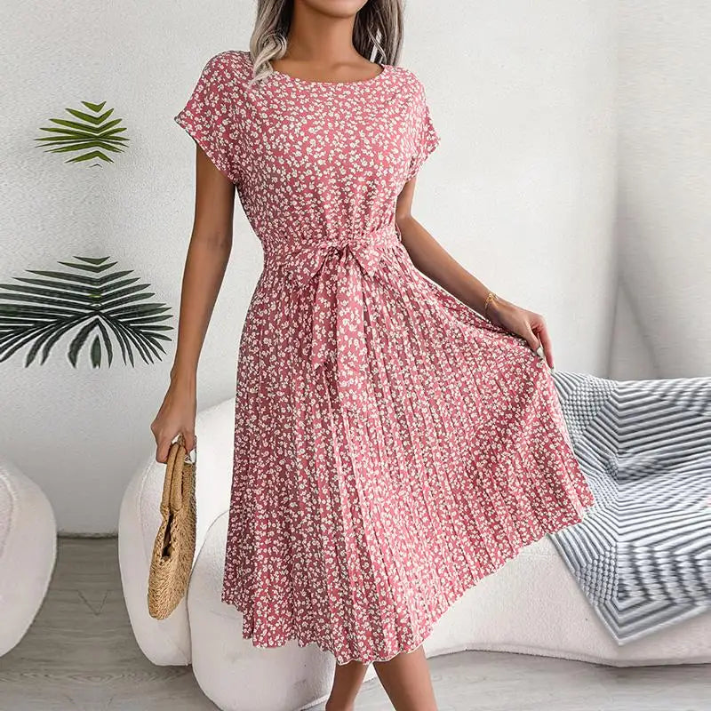 ELISE™ - CHIC FLORAL PLEATED A-LINE DRESS