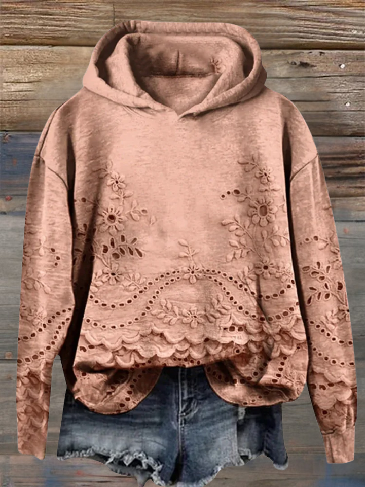 Zerelle™ - HOODED SWEATSHIRT WITH FLORAL EMBROIDERY