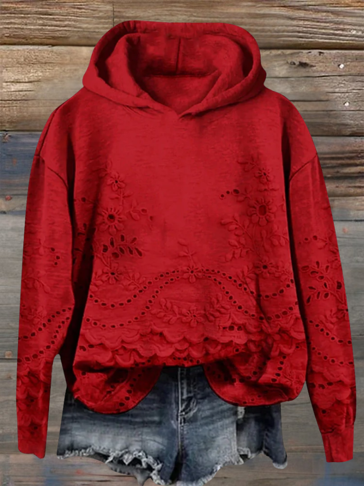 Zerelle™ - HOODED SWEATSHIRT WITH FLORAL EMBROIDERY