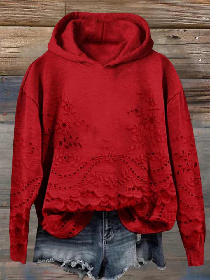 Zerelle™ - HOODED SWEATSHIRT WITH FLORAL EMBROIDERY