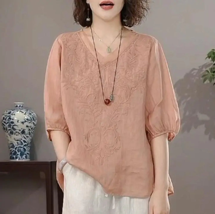 Elowyn™ - EMBROIDERED RELAXED SUMMER BLOUSE