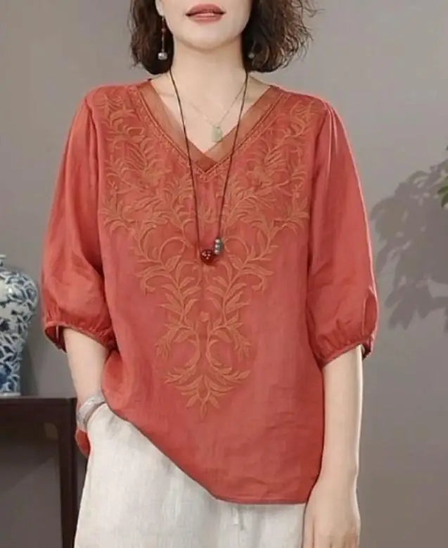 Elowyn™ - EMBROIDERED RELAXED SUMMER BLOUSE