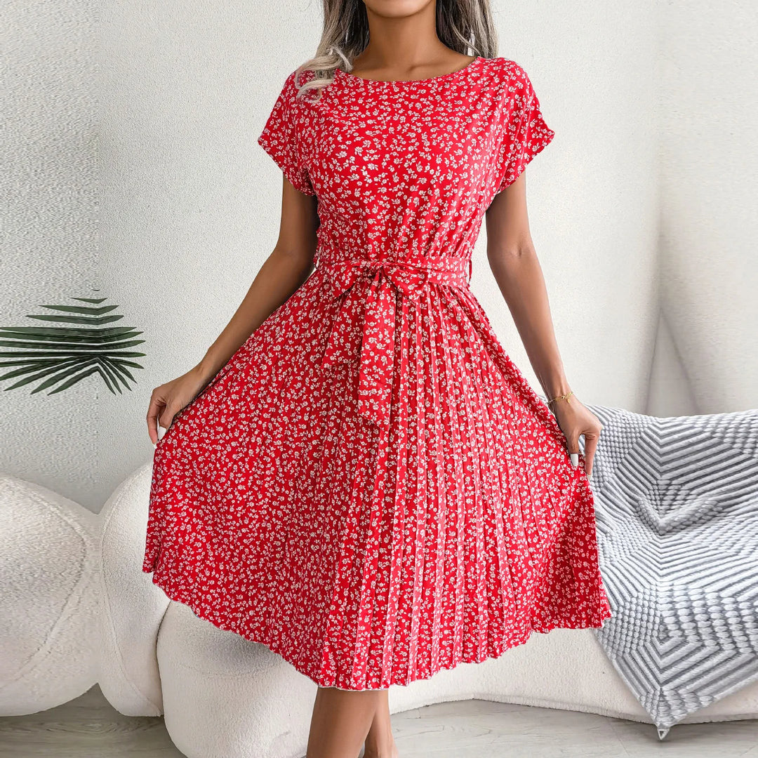 ELISE™ - CHIC FLORAL PLEATED A-LINE DRESS
