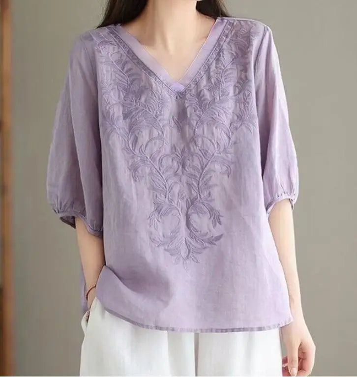 Elowyn™ - EMBROIDERED RELAXED SUMMER BLOUSE