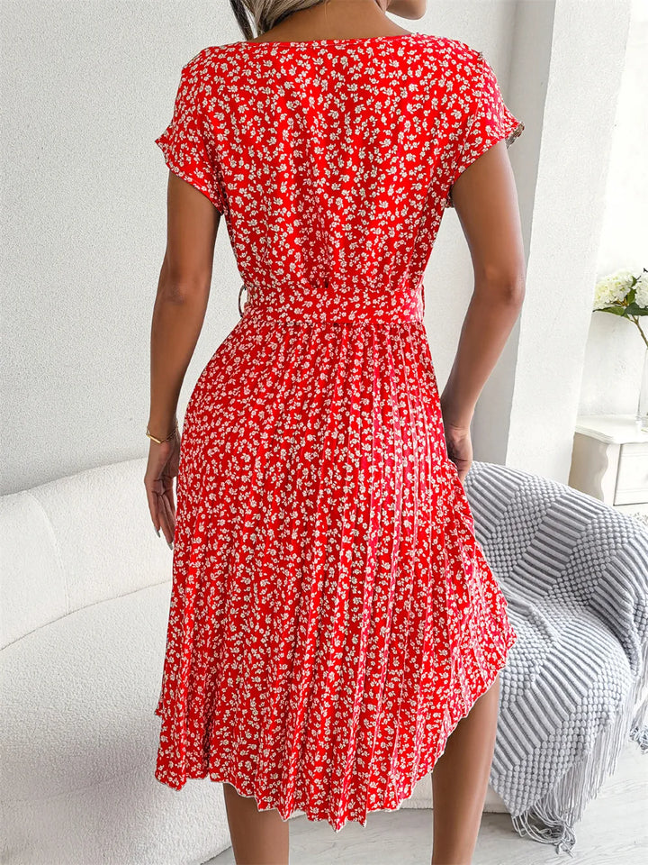 ELISE™ - CHIC FLORAL PLEATED A-LINE DRESS