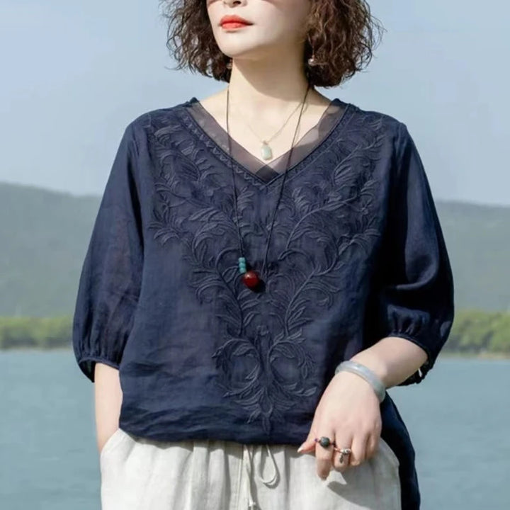 Elowyn™ - EMBROIDERED RELAXED SUMMER BLOUSE