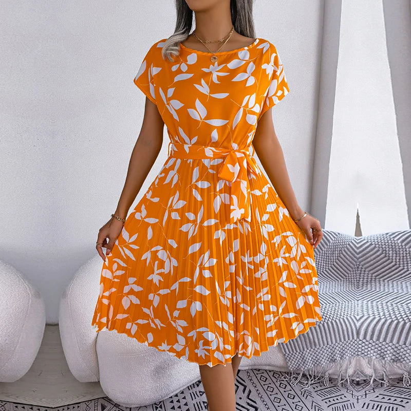 ELISE™ - CHIC FLORAL PLEATED A-LINE DRESS