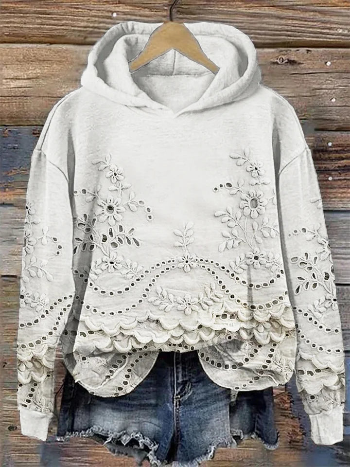 Zerelle™ - HOODED SWEATSHIRT WITH FLORAL EMBROIDERY