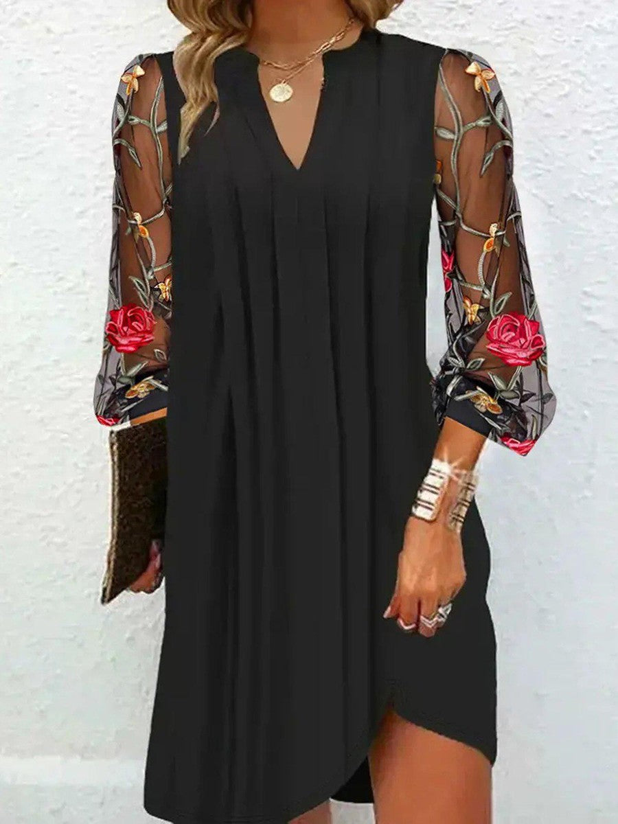 Lana™ - ELEGANT DRESS WITH EMBROIDERED SLEEVES